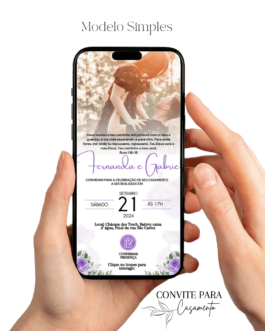 Convite de Casamento Interativo Lilás Com Foto
