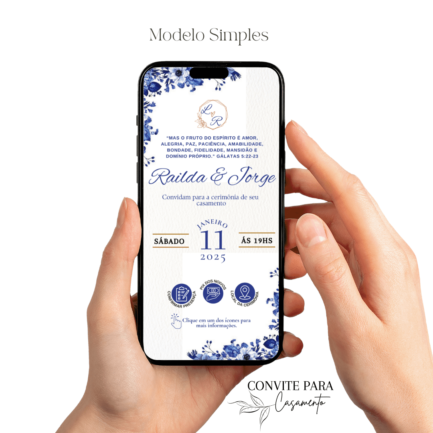 Convite de Casamento Interativo Azul Royal