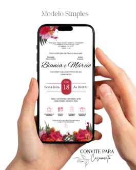 Convite de Casamento Interativo Fúcsia e Branco