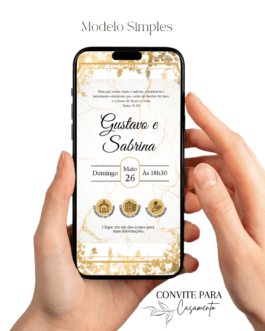 Convite de Casamento Interativo Dourado e Preto
