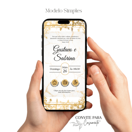 Convite de Casamento Interativo Dourado e Preto
