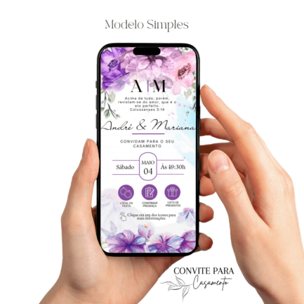 Convite de Casamento Interativo Lilas Luxo