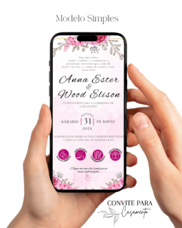 Convite de Casamento Interativo Pink e Rosa