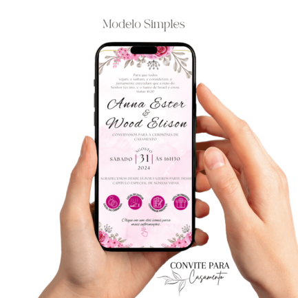 Convite de Casamento Interativo Pink e Rosa