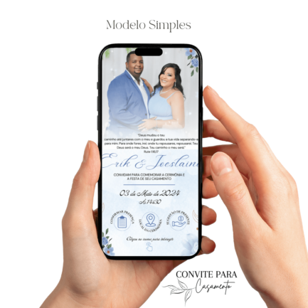 Convite de Casamento Interativo Azul Bebê com Foto