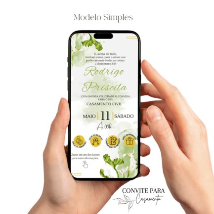 Convite de Casamento Interativo Verde e Dourado