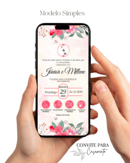 Convite de Casamento Interativo Rosa Com Verde