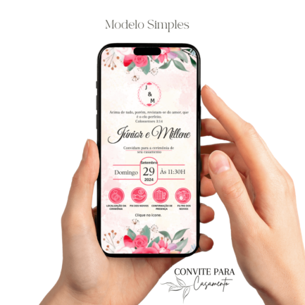Convite de Casamento Interativo Rosa Com Verde