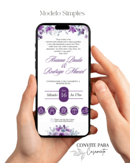 Convite de Casamento Interativo Lilas Com Roxo