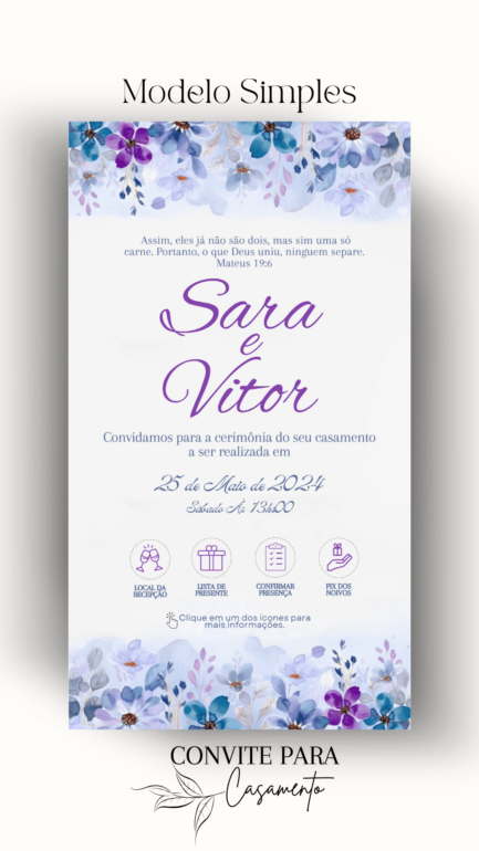 Convite de Casamento Interativo Lilás e Azul - Image 2