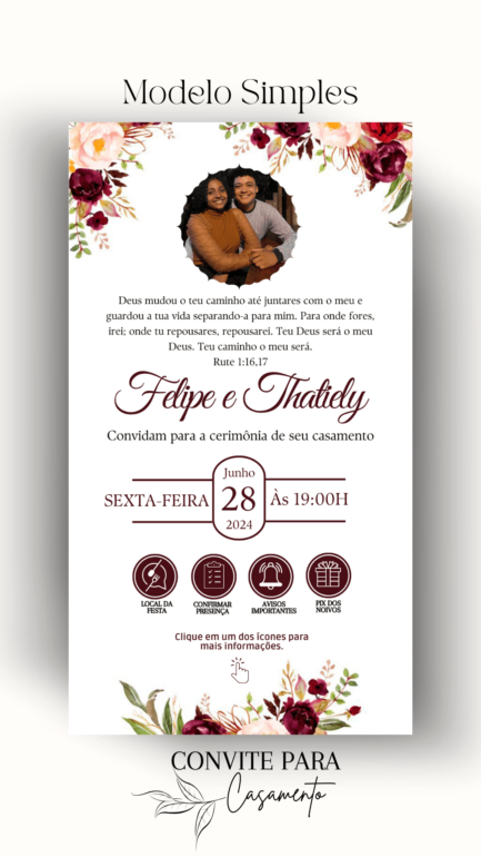Convite de Casamento Interativo Marsala Com Foto - Image 2