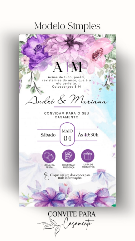 Convite de Casamento Interativo Lilas Luxo - Image 2