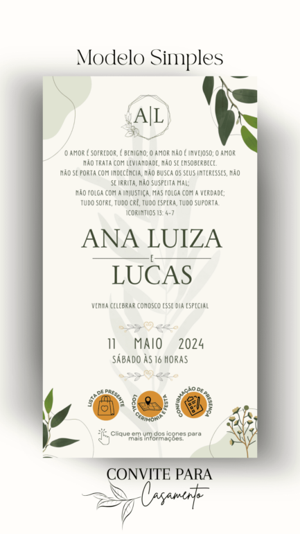 Convite de Casamento Interativo Verde e Dourado - Image 2