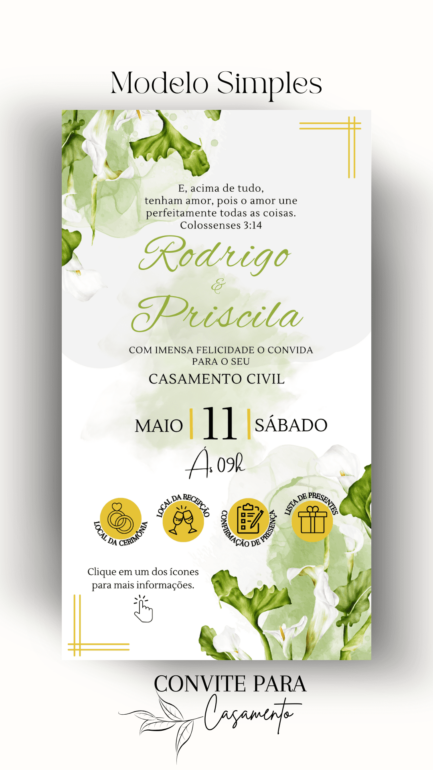 Convite de Casamento Interativo Verde e Dourado - Image 2