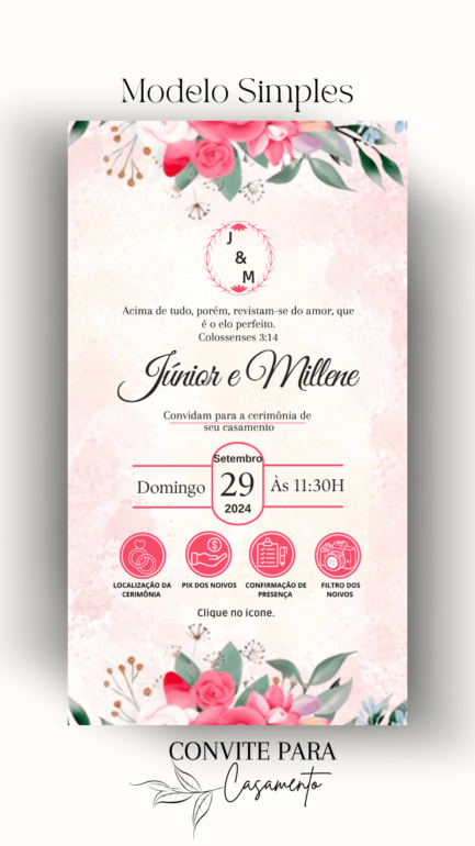 Convite de Casamento Interativo Rosa Com Verde - Image 2