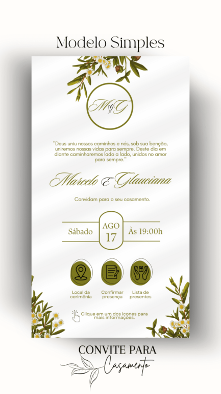 Convite de Casamento Interativo Verde Palha - Image 2