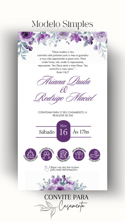 Convite de Casamento Interativo Lilas Com Roxo - Image 2