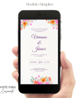 Convite de Casamento Interativo Laranja Com Rosa