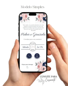 Convite de Casamento Interativo Rosa e Azul Marinho