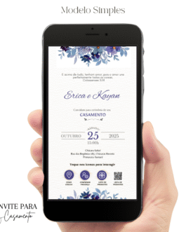 Convite de Casamento Interativo Lilas Com Qr Code