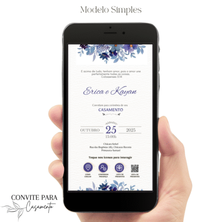 Convite de Casamento Interativo Lilas Com Qr Code
