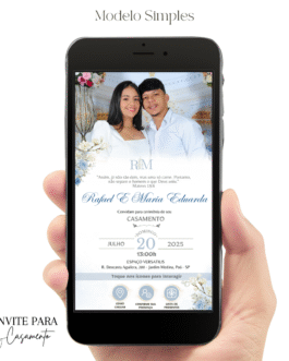 Convite de Casamento Interativo Azul Claro Com Foto