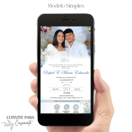 Convite de Casamento Interativo Azul Claro Com Foto
