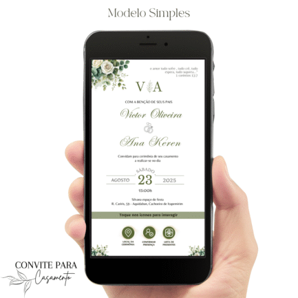 Convite de Casamento Interativo Verde e Branco