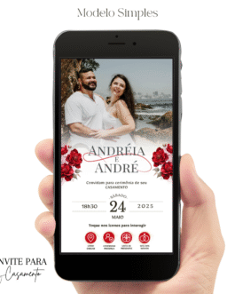 Convite de Casamento Interativo Vermelho com Foto