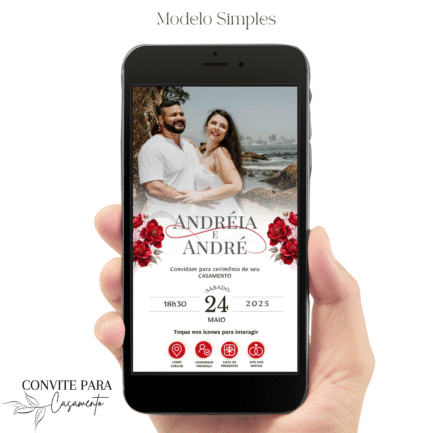 Convite de Casamento Interativo Vermelho com Foto
