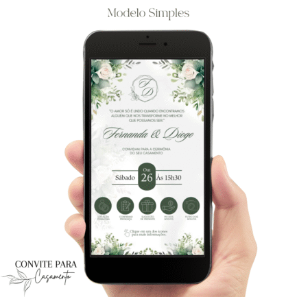 Convite de Casamento Interativo Verde e Branco
