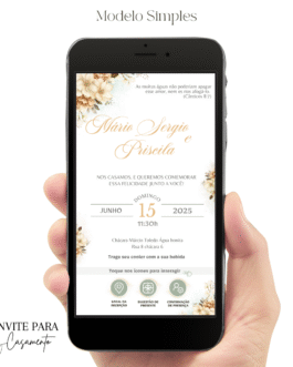 Convite de Casamento Interativo Dourado com Verde