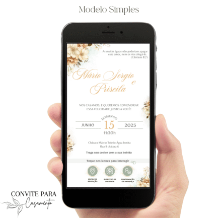 Convite de Casamento Interativo Dourado com Verde