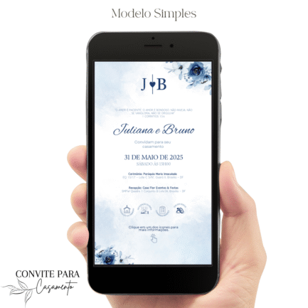 Convite de Casamento Interativo Azul Marinho Minimalista