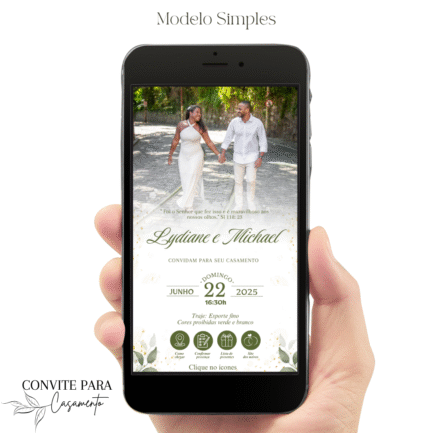 Convite de Casamento Interativo Verde Claro Com Foto