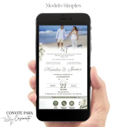 Convite de Casamento Interativo Verde e Branco