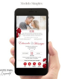 Convite de Casamento Interativo Vermelho Com Foto