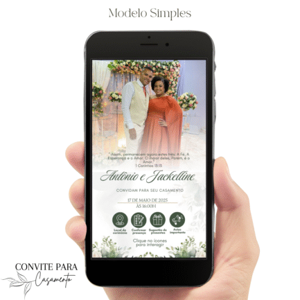 Convite de Casamento Interativo Verde Claro Com Foto