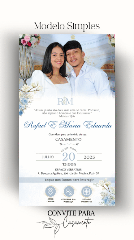 Convite de Casamento Interativo Azul Claro Com Foto - Image 2