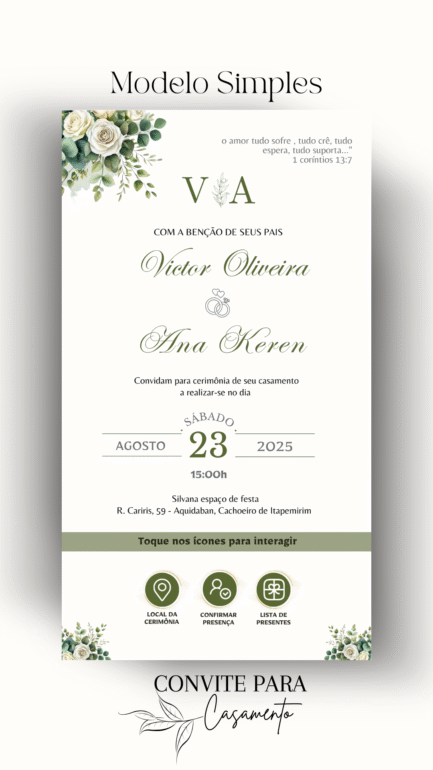 Convite de Casamento Interativo Verde e Branco - Image 2