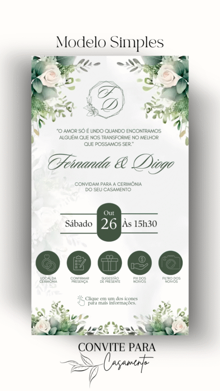 Convite de Casamento Interativo Verde e Branco - Image 2