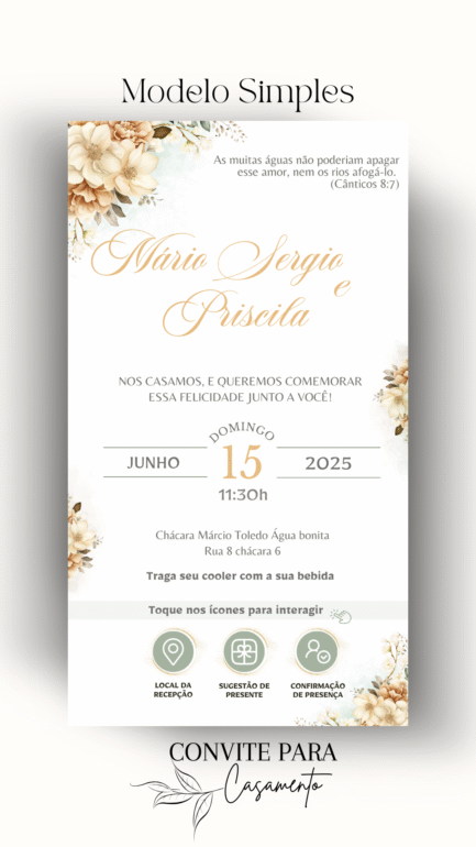 Convite de Casamento Interativo Dourado com Verde - Image 2