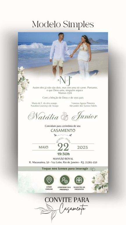 Convite de Casamento Interativo Verde e Branco - Image 2