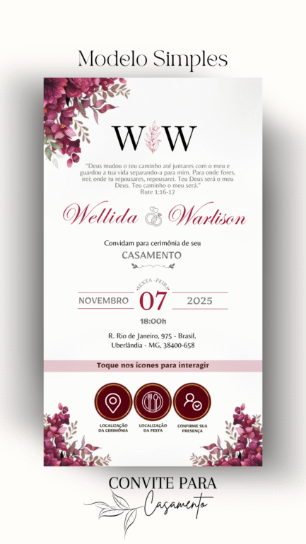 Convite de Casamento Interativo Marsala Com Vinho - Image 2