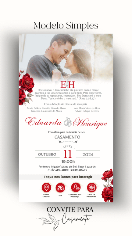 Convite de Casamento Interativo Vermelho Com Foto - Image 2